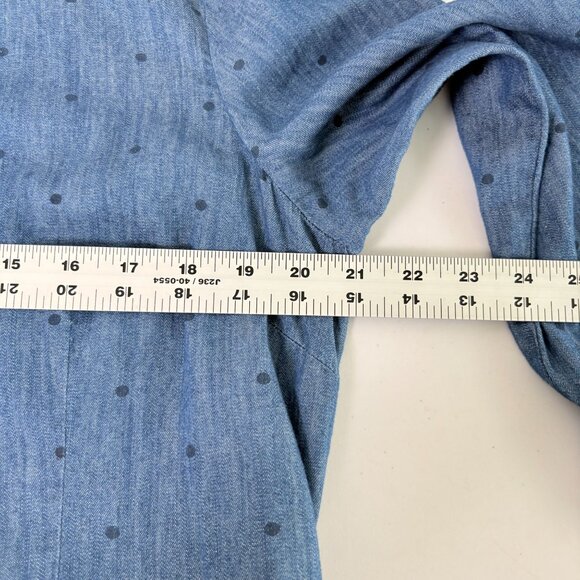 Talbots Polka Dot Denim Shirt Dress Womens 16 Blue Cotton Belted 3/4 Sleeve - Picture 7 of 13